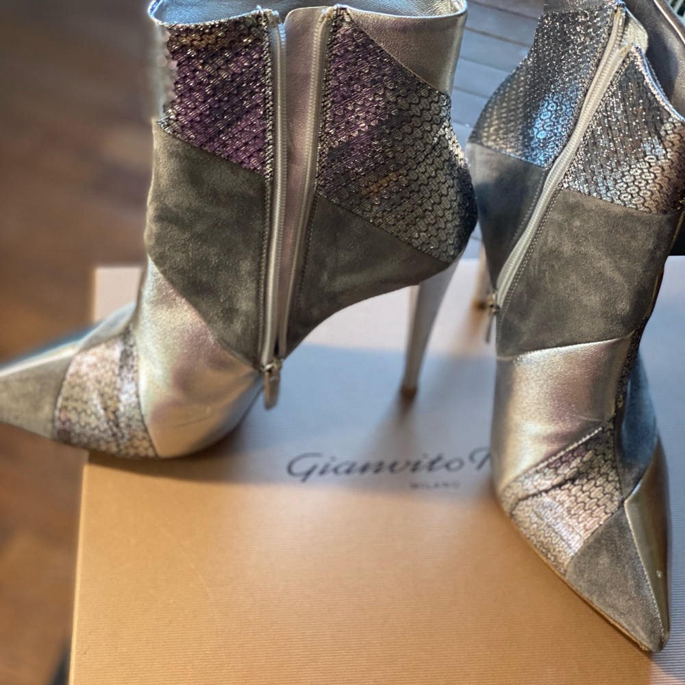 GIANVITO ROSSI  Metallic Silver Booties - Picture 4 of 13